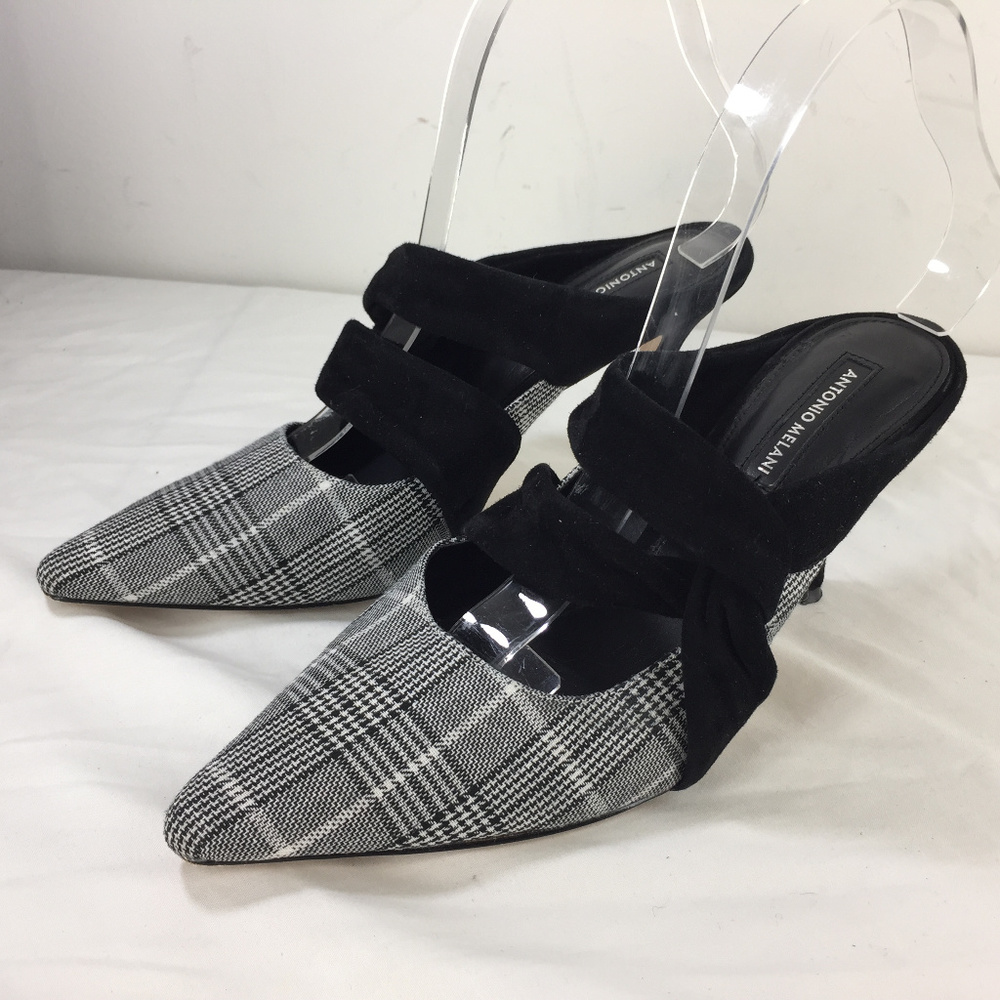Antonio Melani 7.5 Black White Plaid Mules heels